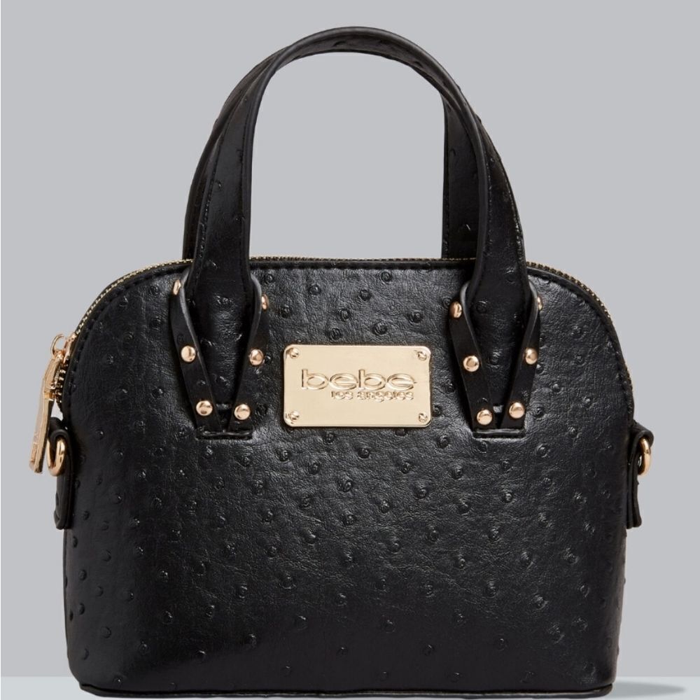 BEBE CLAIREE OSTRICH MICRO DOME FAUX LEATHER SMALL BAG